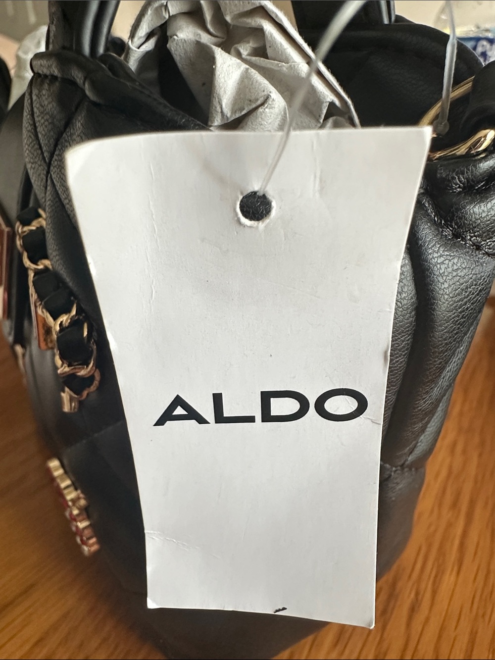 NWT - Aldo Black Quilted Crossbody with Gold Chain and Decorative Pins - Picture 11 of 11